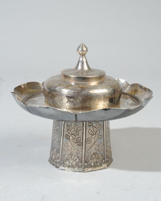 Antique Chinese / Tibetan Silver Cup Stand & Cover (1 of 7)