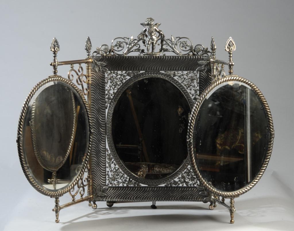 19th C. Aesthetic Movement Silver Plate Mirror (1 of 10)