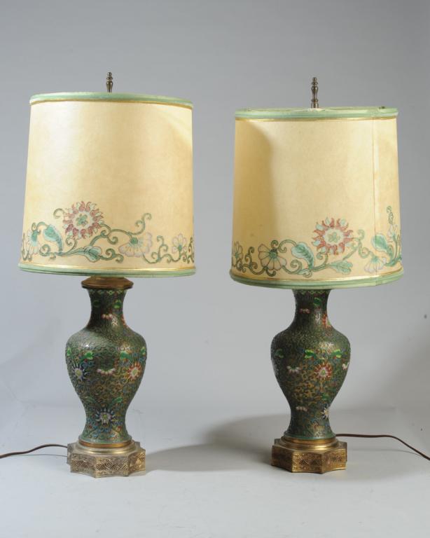 Pair Vintage Chinese Cloisonne Vases as Lamps (1 of 5)