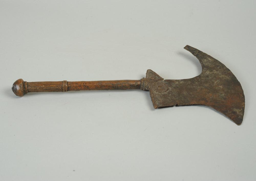 Ritual Ax or Knife, Nigeria: Bronze knife, the blade resembling a rooster's head. Approx. 15 1/2" L. Provenance: Estate of Thomas McNemar, (1931-2020.) McNemar lived and collected throughout Central and West Africa in the 1960s a