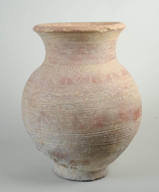 Large Bozo / Somono Water Vessel, Mali: Large terracotta pot with flared rim, the incised decoration highlighted with kaolin. Pots with the same form and decoration have been made by Somono people since the eleventh century. Large water pot