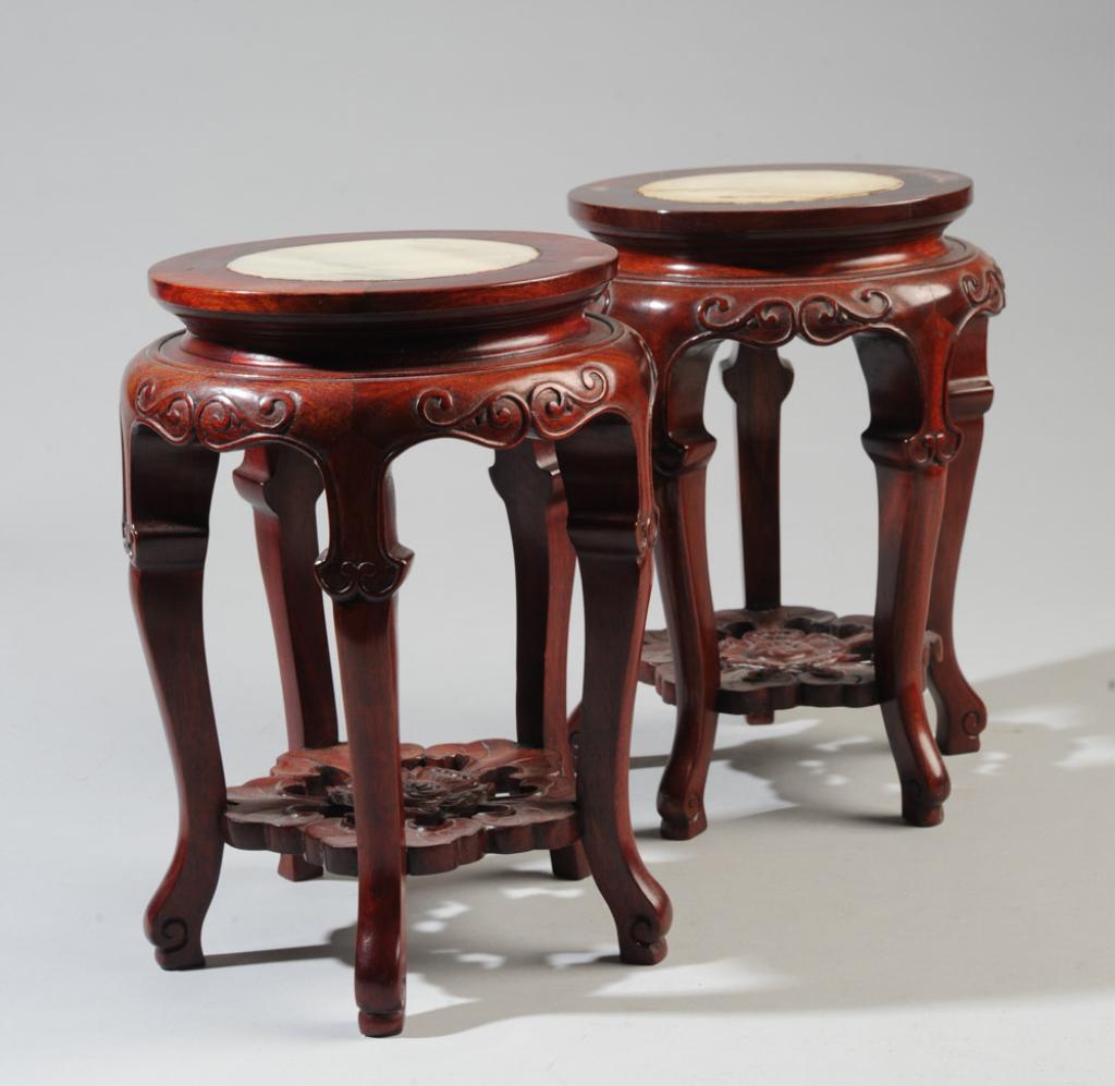 Pr. Chinese Marble Top Rosewood Tabletop Stands (1 of 3)