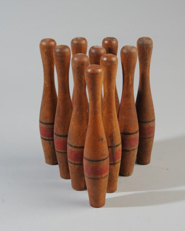 10 Diminutive Bowling Pins: H: approx. 9"