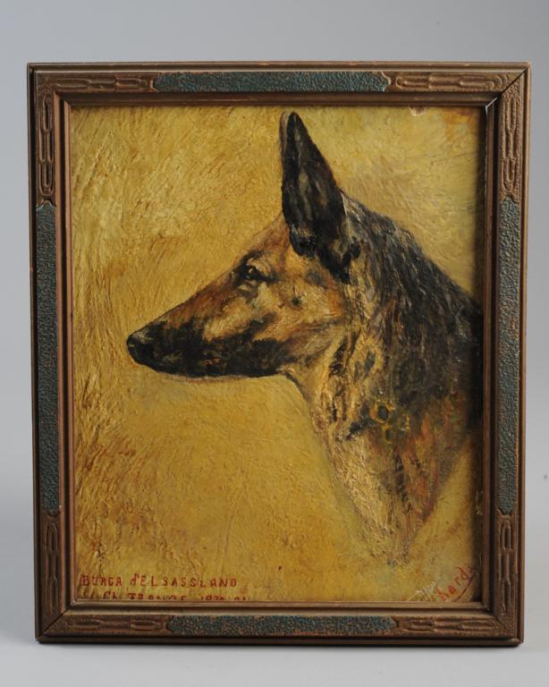 Oil on Panel German Shepard signed Richards (1 of 8)