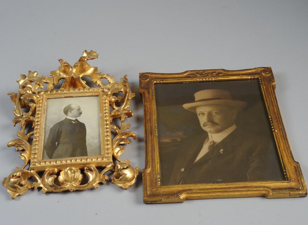 Two Photos of Henry Clay Pierce: One photo in gilt gesso frame and one in gilt painted frame. Some damage and repairs / in as-found condition. Gesso Frame - Visible image: approx. 5 1/4" x 3 1/4".Frame: approx. 11" x 7 1/2".