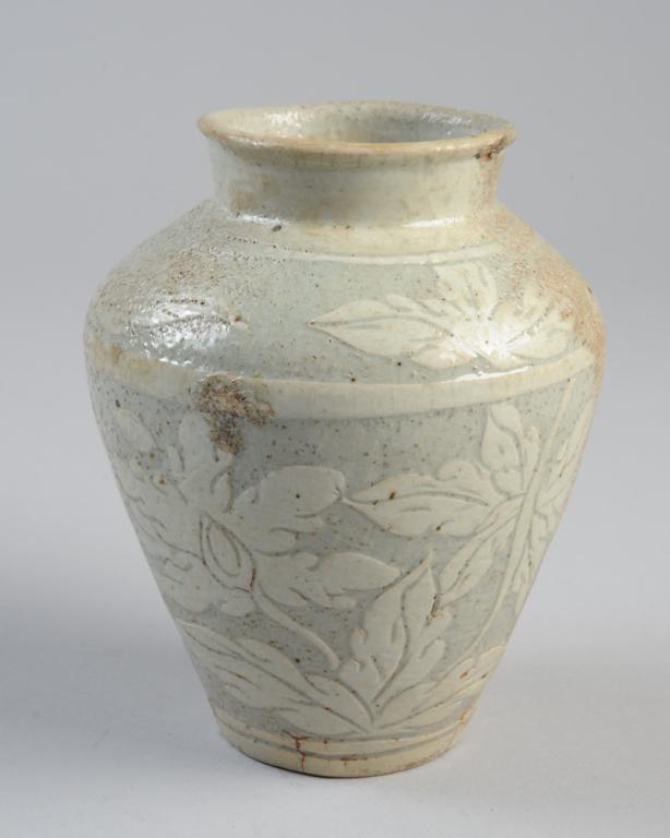 Korean Joseon Carved Celedon Vase (1 of 5)