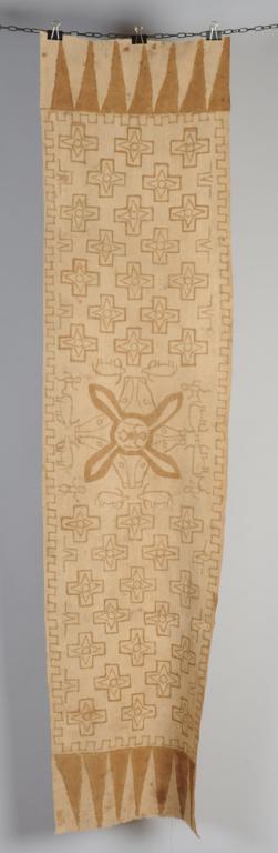 19th C. Mawa Sacred Cloth, Toraja, Indonesia: Celebes (Suluwesi) Island sacred ritual cloth, painted in brown, the central corral formed by buffalo heads and surrounded by boys and buffalo, the animal most associated with prosperity among the Tor