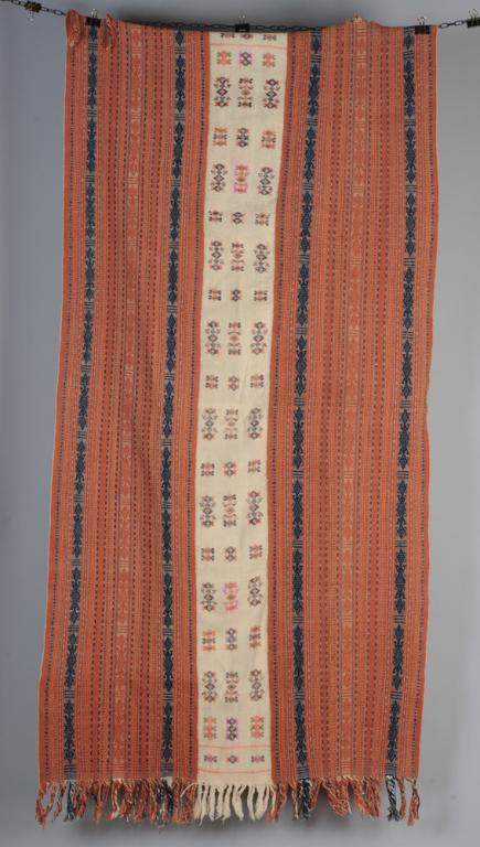 Vintage Men's Woven Blanket, Timor: The central panel with woven motifs representing the owner's status. Approx. 33" x 67". Acquired in the 1970s to 1980 by the original owner, a collector who purchased a number of antique Indonesian te