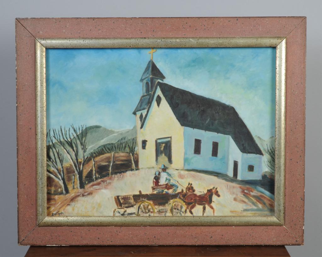 1959 Folk Painting of St. Ann's Church, Tubac AZ (1 of 5)