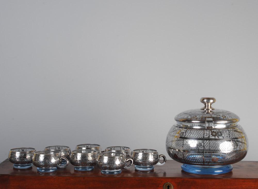 Vintage Silver Overlay Punch Bowl & Cups (1 of 7)