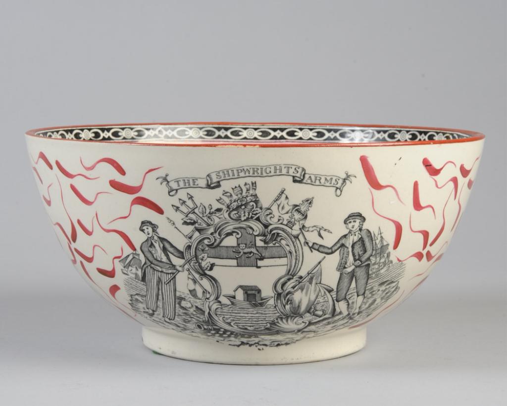 "Ship Caroline" English Porcelain Bowl: Marked for Adams to underside, no visible chips, cracks or repairs.H: approx. 4 3/4".Dia: approx. 9 3/4".