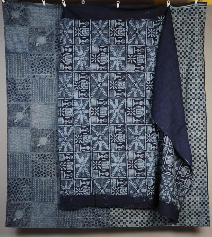 Two Yoruba Adire Textiles, Nigeria: Indigo resist-dyed fabric from Nigeria, Yoruba people. Approx. 72" x 67" and 73" x 68". Provenance: Estate of Cayce Odom of Charlottesville, VA.