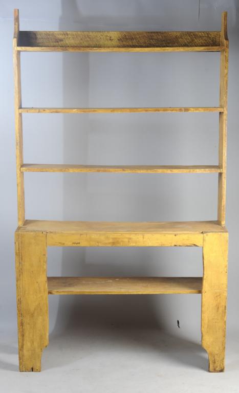 Primitive Yellow-Painted Stepback Hutch (1 of 6)