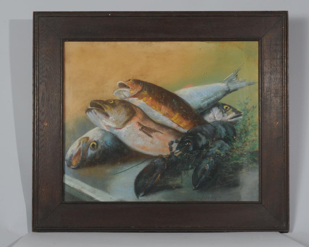 Still Life with Fish, Lobster, Signed Beaumont (1 of 2)