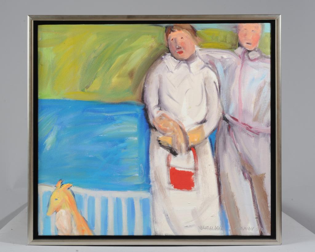 Oil on Canvas "Yellow Dog" Signed J. Landis (1 of 4)