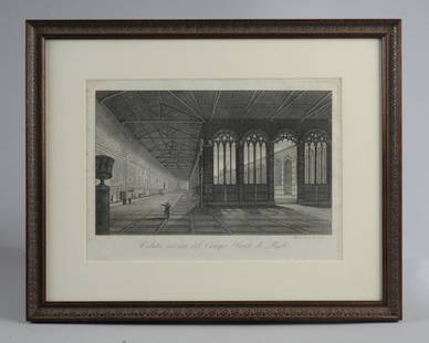 Ranieri Grassi Engraving, Campo Santo in Pisa: "Veduta interna del Campo Santo di Pisal" showing an interior view of Campo Santo in Pisa, Italy, by Ranieri Grassi (c.1750-1850) Minor foxing at margins. Frame, approx. 19" x 15 1/4". Impression, app