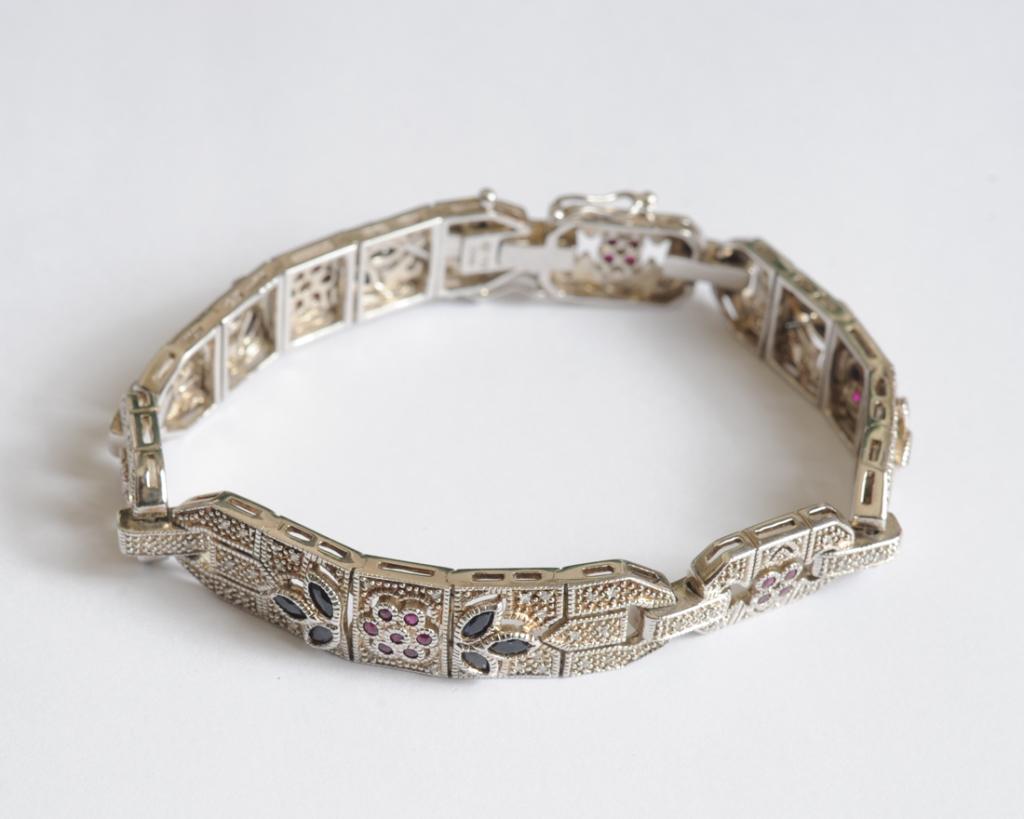 Art Deco Sterling Bracelet w/ Rubies Diamonds Sapp (1 of 3)