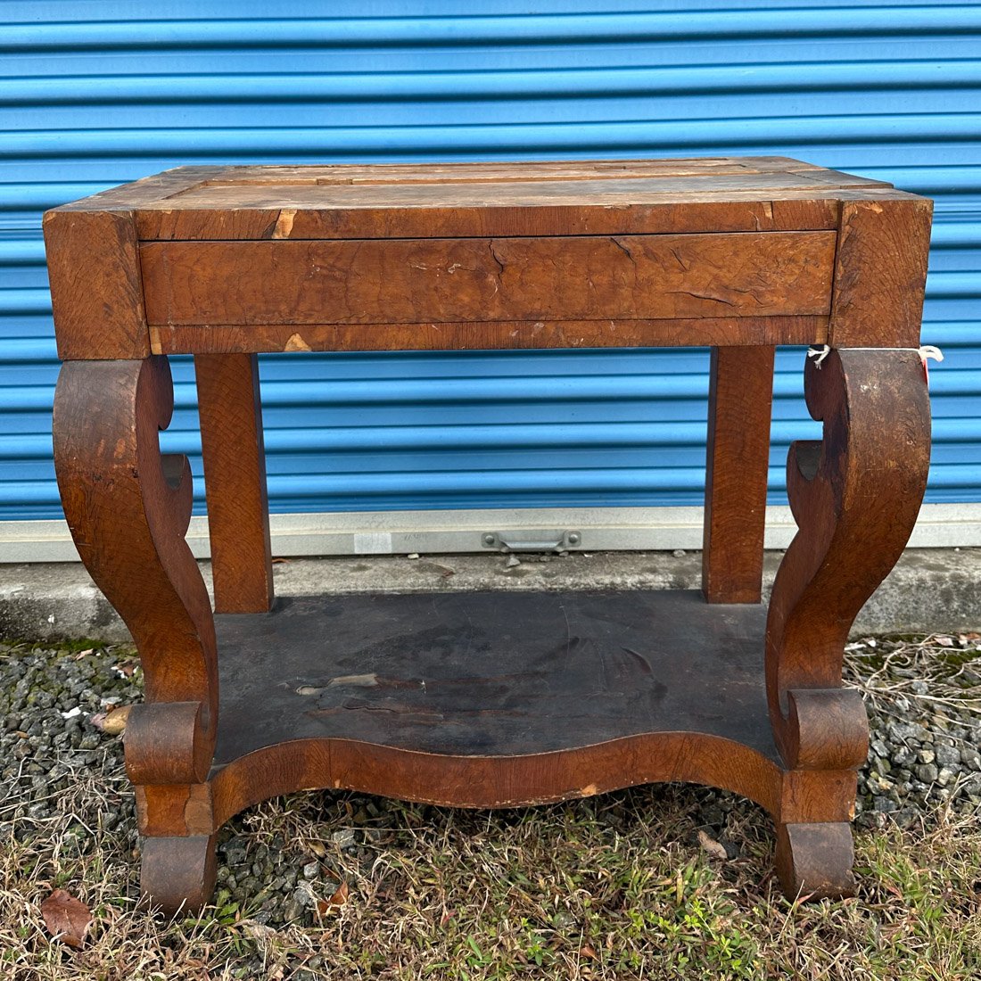 19th C. Console Table, R.E. Lee Connection?: Missing marble top, some damage / losses. Part of the furnishing contents of the Stewart-Lee House on Franklin Street in Richmond when it was owned by the Virginia Historical Society as its headquarte