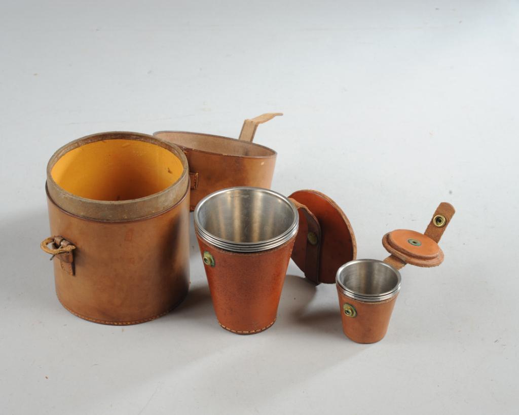 Antique Or Vintage Hunt Cups Set, Leather Case