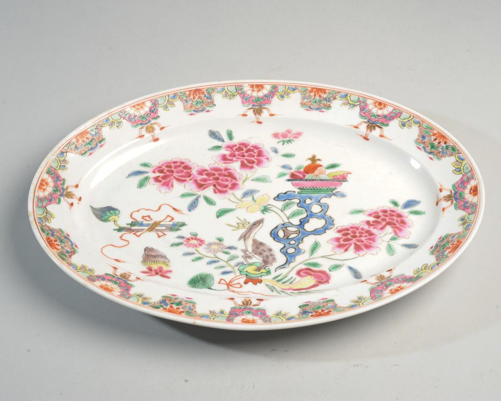 Chinese Famille Rose Deer & Flower Platter (1 of 3)