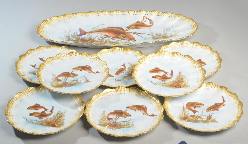 Martial Redon Limoge Fish Platter & Eight Plates (1 of 5)