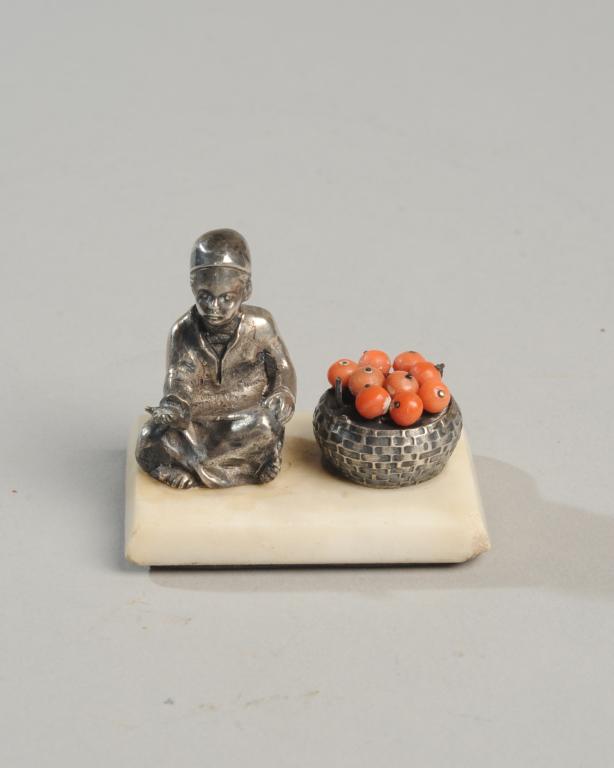 .800 Silver Miniature Figure, Boy with Fruit (1 of 2)