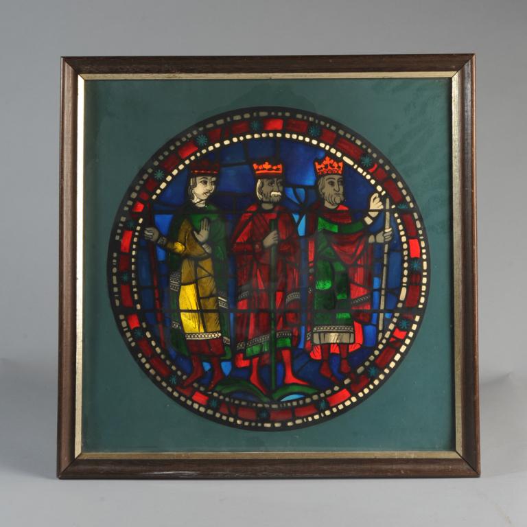 Desmond M. Kyne Kinetic Engraving: Detail of a window from Chartres Cathedral, one of a series of cathedral windows by 20th C. Irish artist Desmond M. Kyne. With text and signature by the artist to verso. Kyne's technique mimics the ar