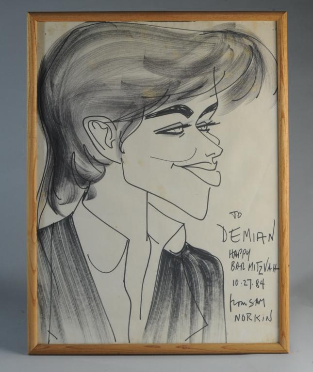 Sam Norkin (1917 â€“ 2011) Orig. Caricature Drawing: Original caricature drawing by renown Broadway stage artist, cartoonist and caricaturist Samuel Norkin. The Brooklyn-born artist's portraits were often featured on the cover of Harper's and the Saturd