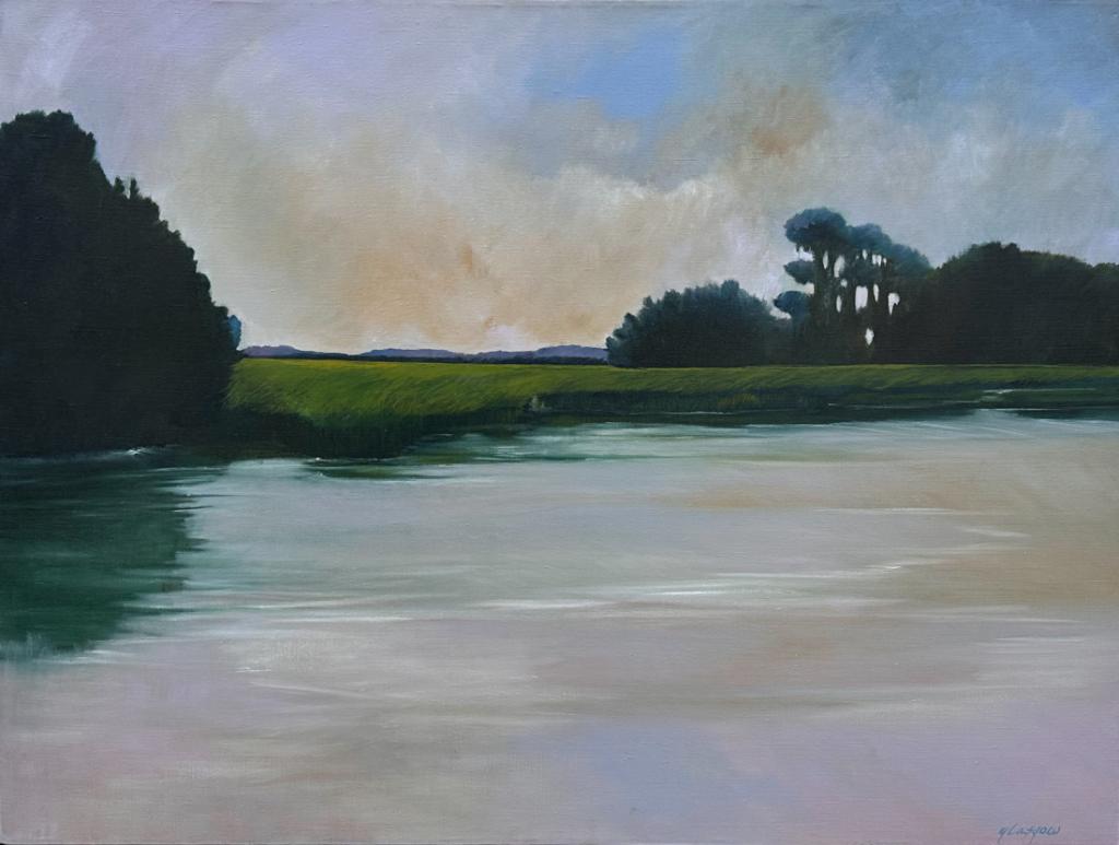 20th C. Oil on Canvas Riverscape signed Glasgow (1 of 3)