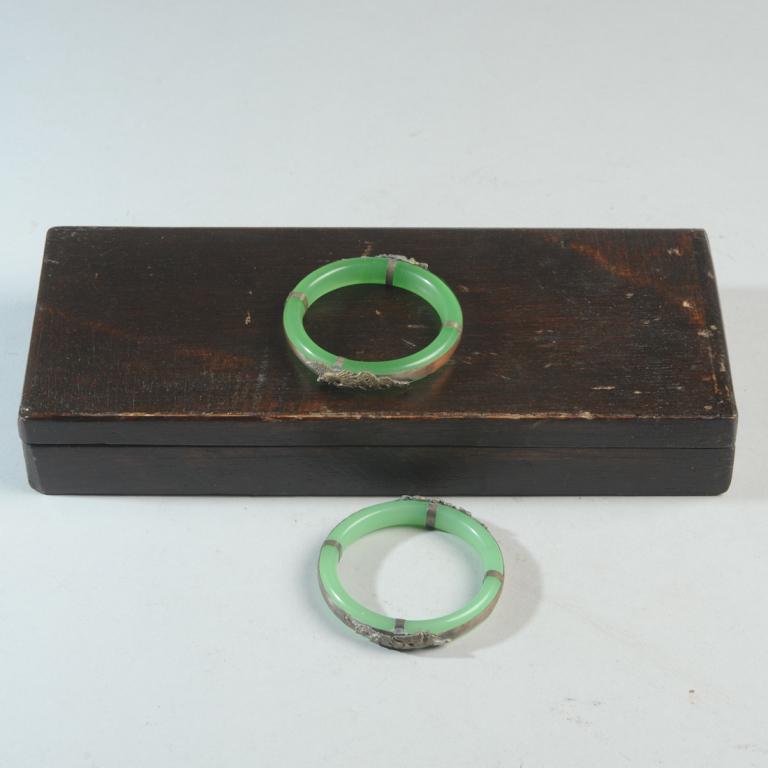 Chinese 'Jade' Glass Phoenix & Dragon Bracelets (1 of 3)