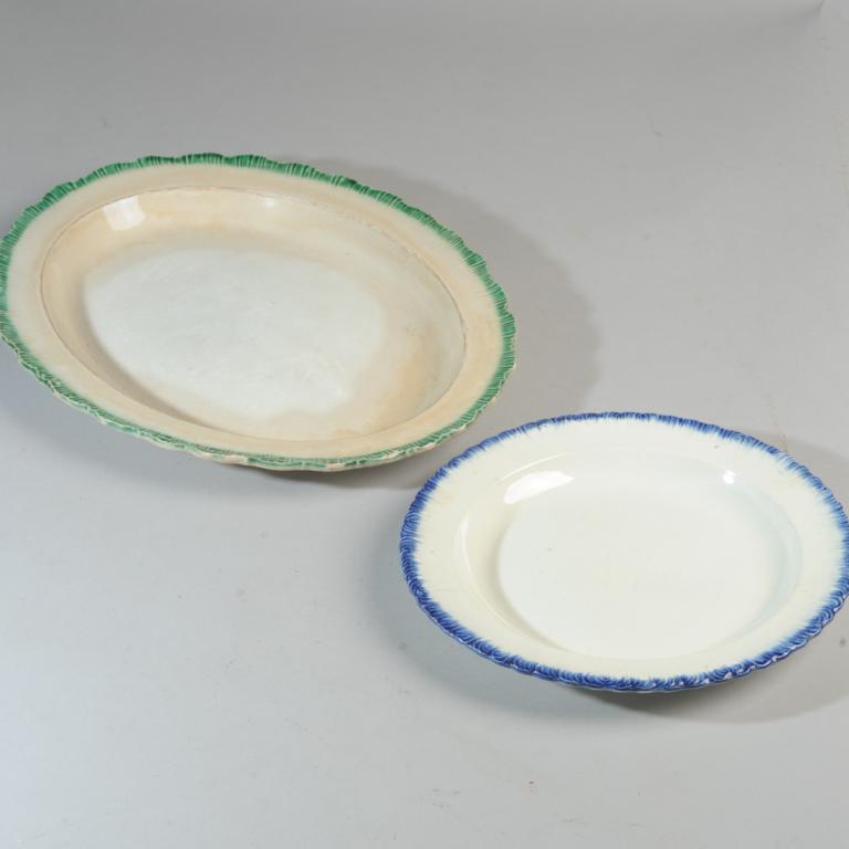 Blue, Green Leeds Pearlware Feather Edge Platters (1 of 2)