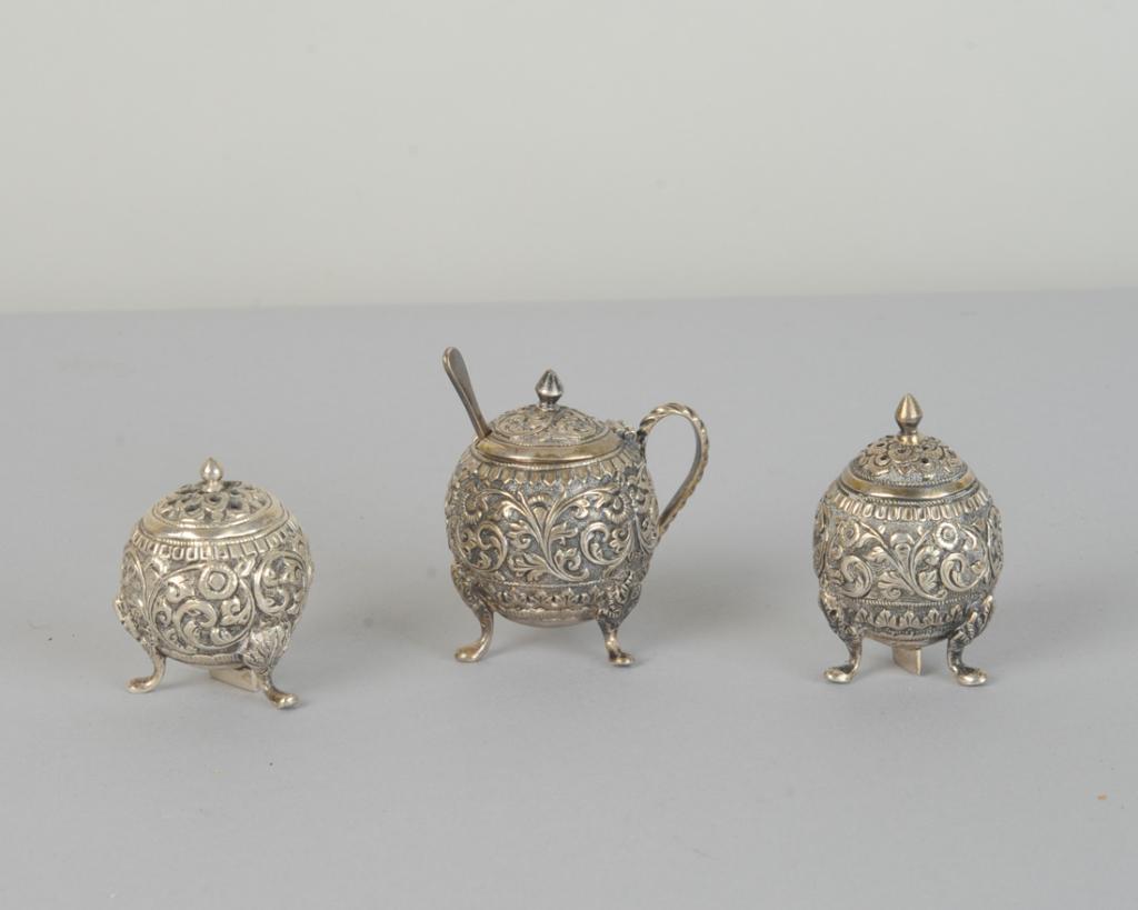 19th C. Anglo Indian Kutch Silver Condiment Set (1 of 4)