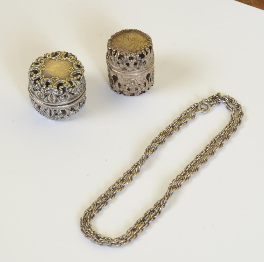 Two Sterling Silver Thimble Cases, Chain (1 of 2)