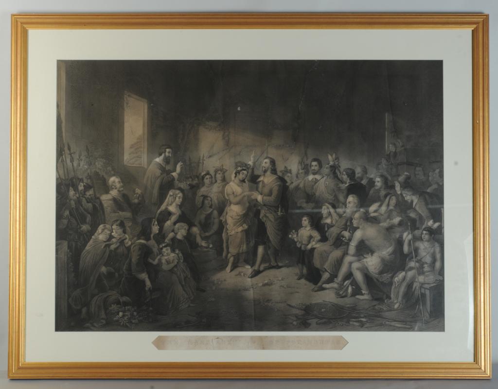 Engraving after Brueckner, Marriage of Pocahontas (1 of 3)