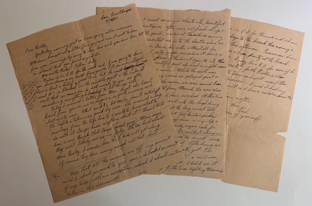 1940 Letter, San Simeon, W. Randolph Hearst+: Very entertaining and colorful letter written by Paul, a young man in the military, to his wife or sweetheart, telling about what he calls "the most eventful day of my life." "A few of us received inv
