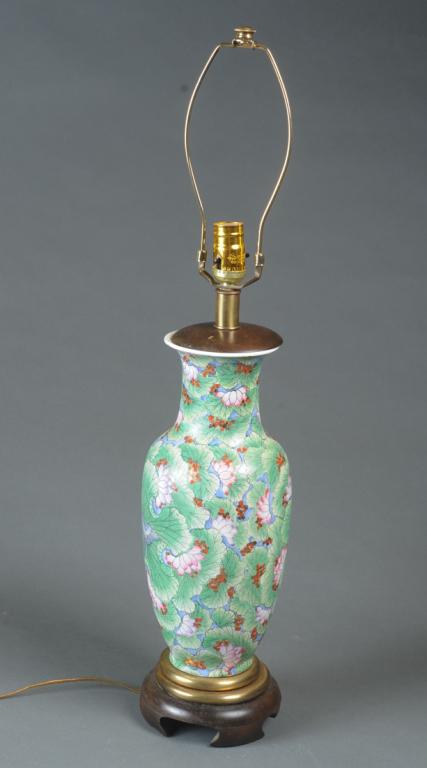 Vintage Chinese Lotus Leaf Vase as Lamp (1 of 3)