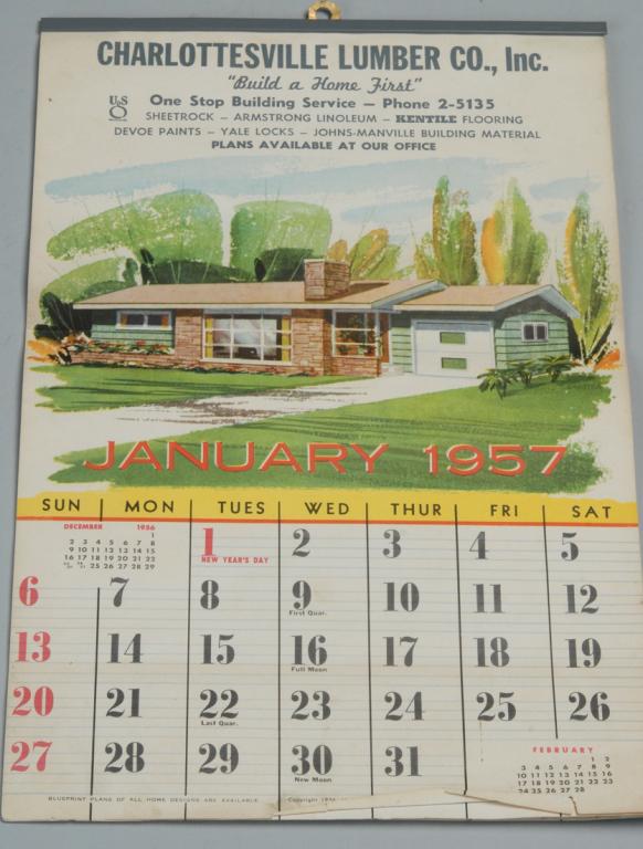 Charlottesville Va 1957 Advertising Calendar (1 of 4)