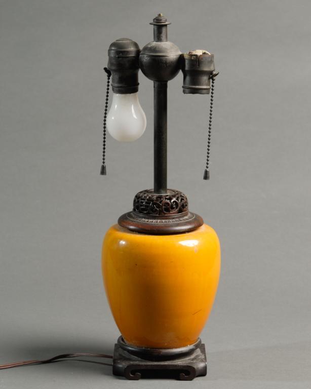 Antique Chinese Yelloworange Vase As Lamp Auction