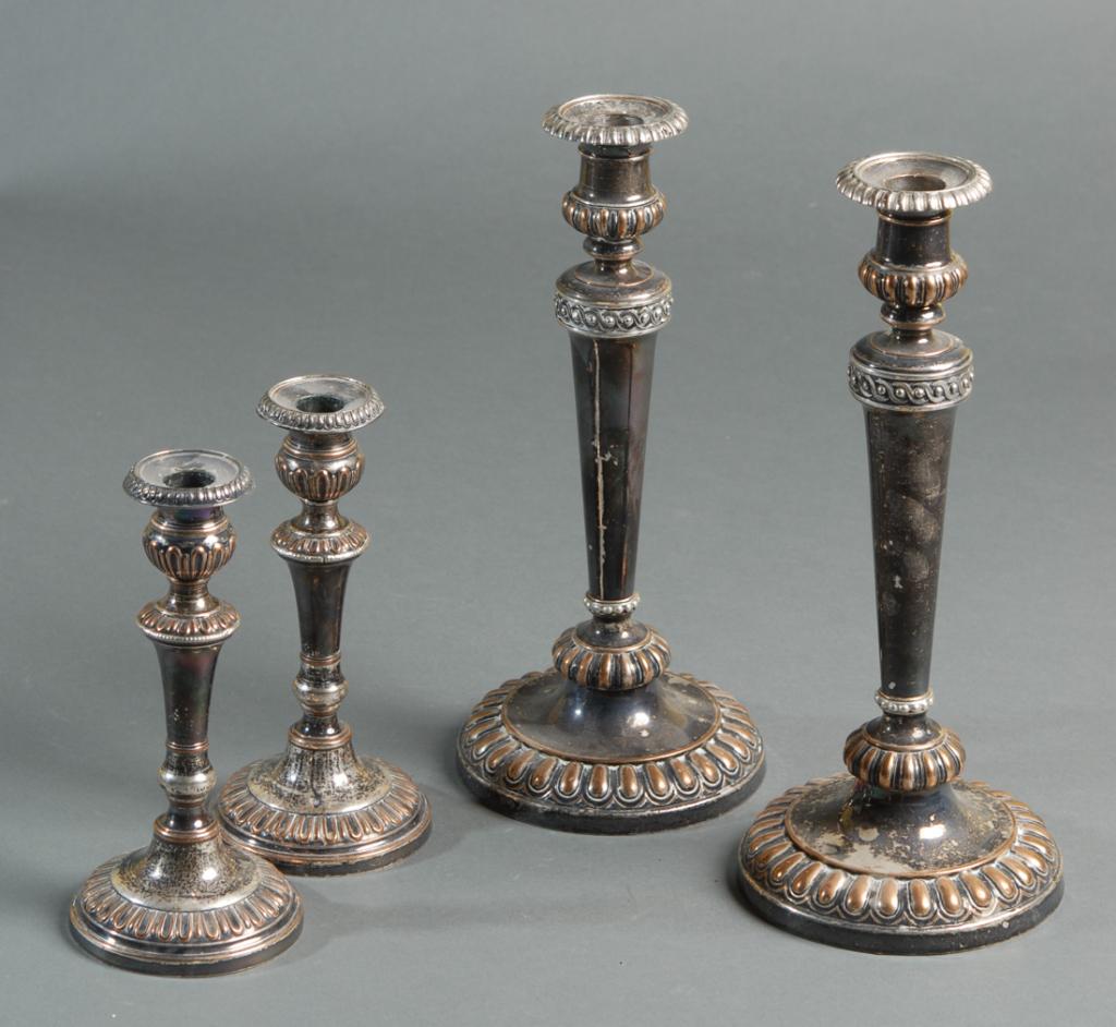 Two Pairs Weighted Silver over Copper Candlesticks (1 of 5)
