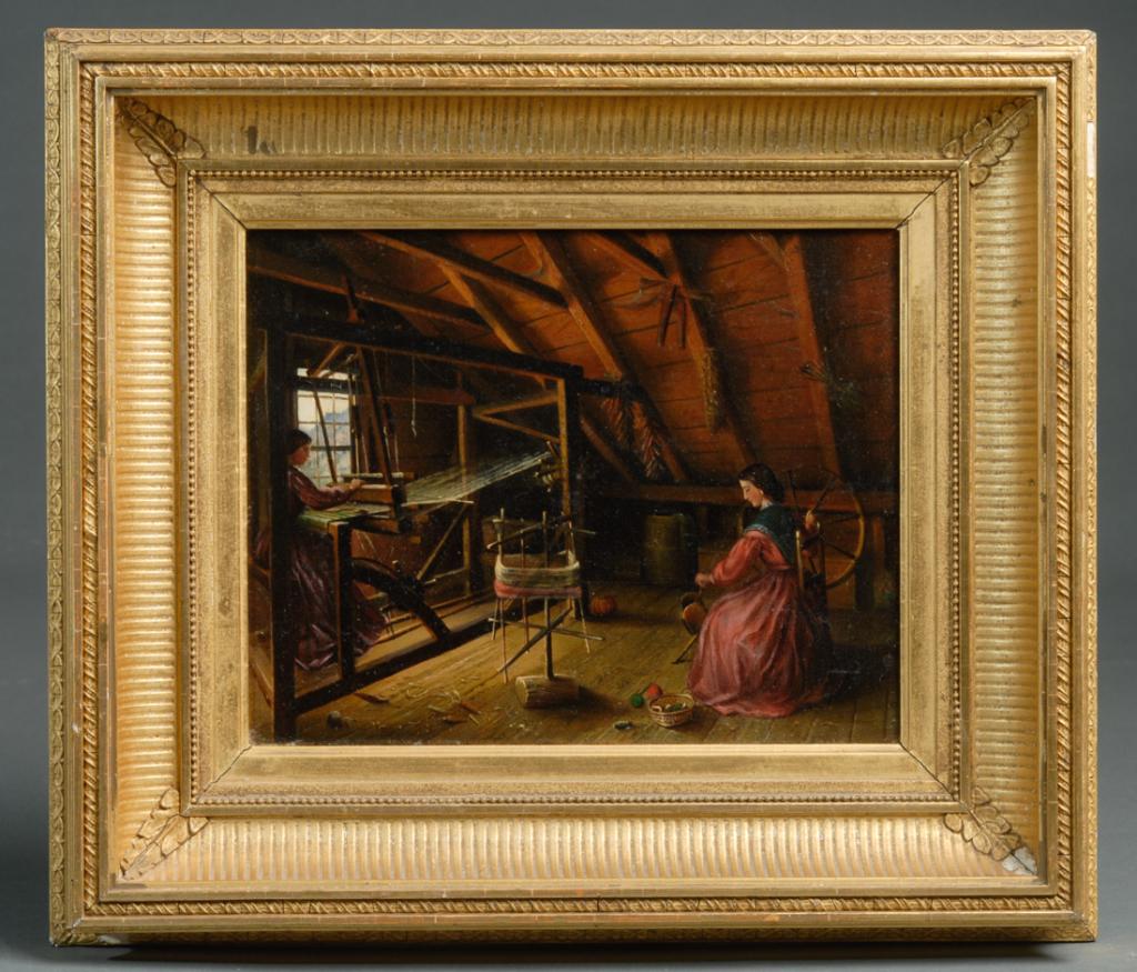 19th C. Oil on Canvas, Women Weaving (1 of 3)