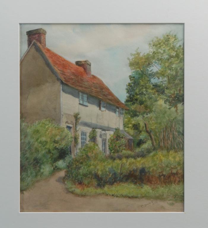 19th C. Watercolor on Paper English Cottage: Signed P. Harris and dated 1889 lower right, matted. Visible image: approx. 10 3/4" x 9 1/4". Mat: approx. 18" x 16 3/4".