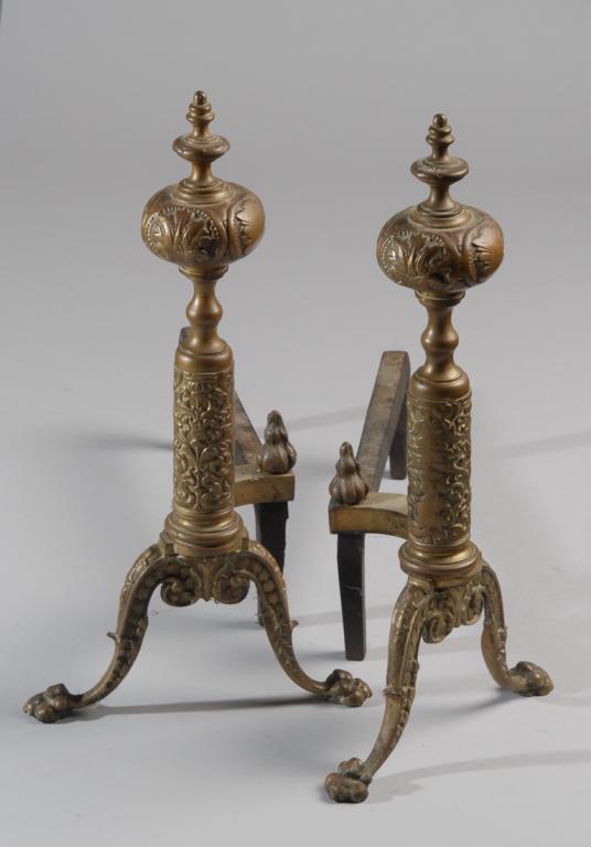Pair Antique Paw Foot Neoclassical Style Andirons (1 of 5)