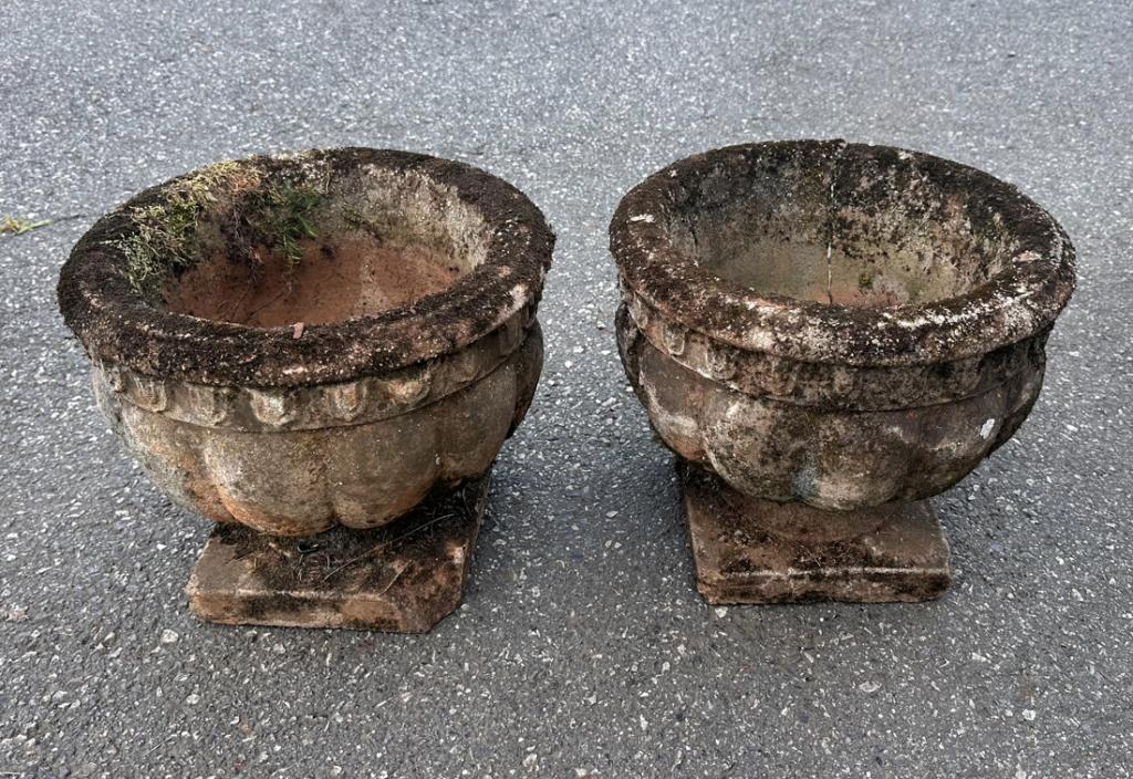 Pair Antique Cement Garden Urns (1 of 7)