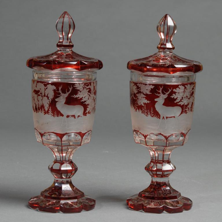 Bohemian Ruby Cut-to-Clear Itaglio Lidded Urns (1 of 9)