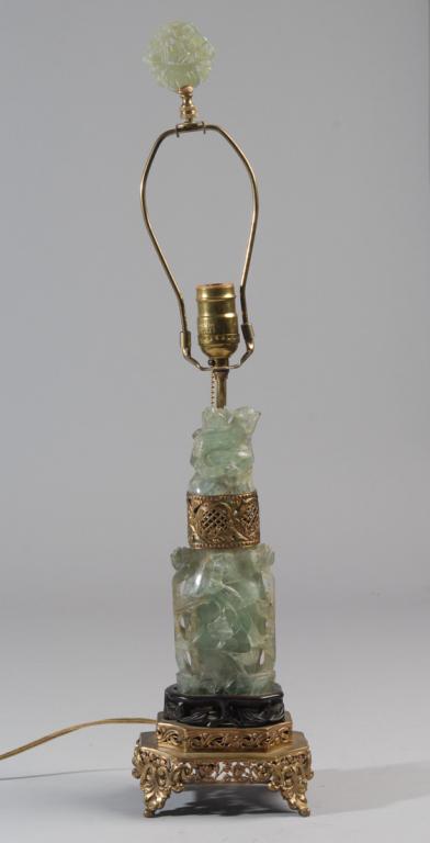 Chinese Carved Green Quartz Lamp (1 of 3)