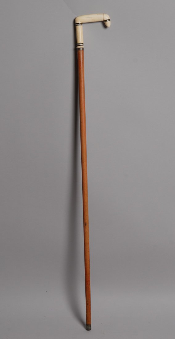 Vintage or Antique Bone Handled Walking Stick: No visible maker's marks, cracks to handle. L: approx. 41". G#1348779-153