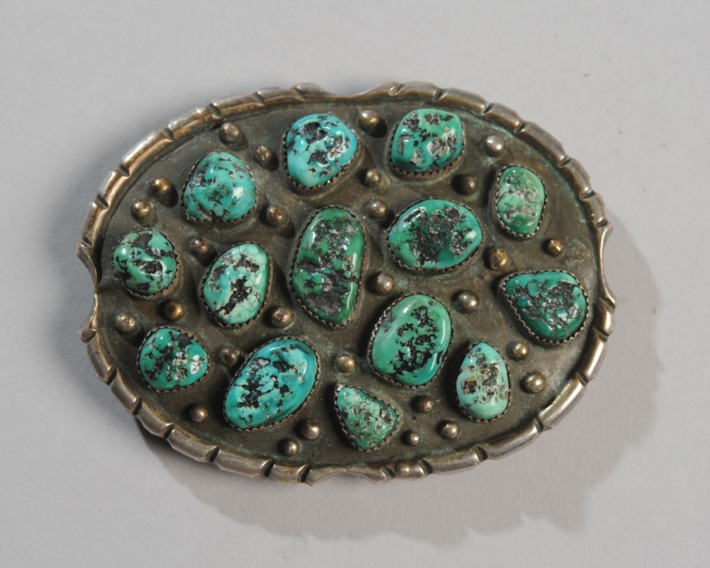 Navajo Sterling Silver & Turquoise Belt Buckle (1 of 3)
