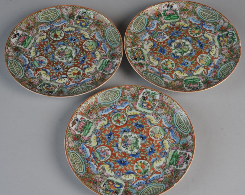 3 Antique Rose Medallion Plates (1 of 8)