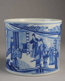 Chinese Blue & White Figural Brush Pot