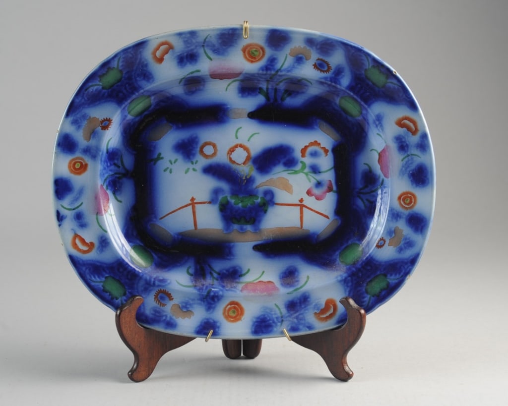 19th C. Polychrome Flow Blue Platter (1 of 4)